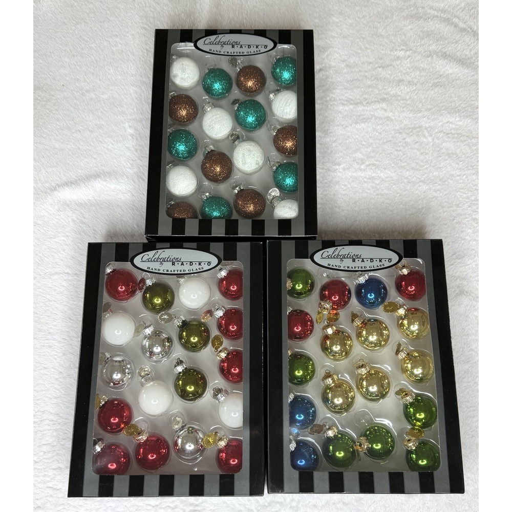 54‎ Celebrations Christopher Radko Hand Crafted Mini Glass Ornaments 3 Boxes EUC